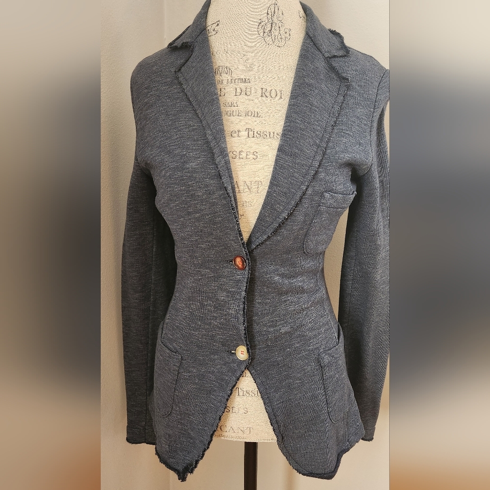 Be Tween Italian women's blue cotton distressed jacket with elbow patch S